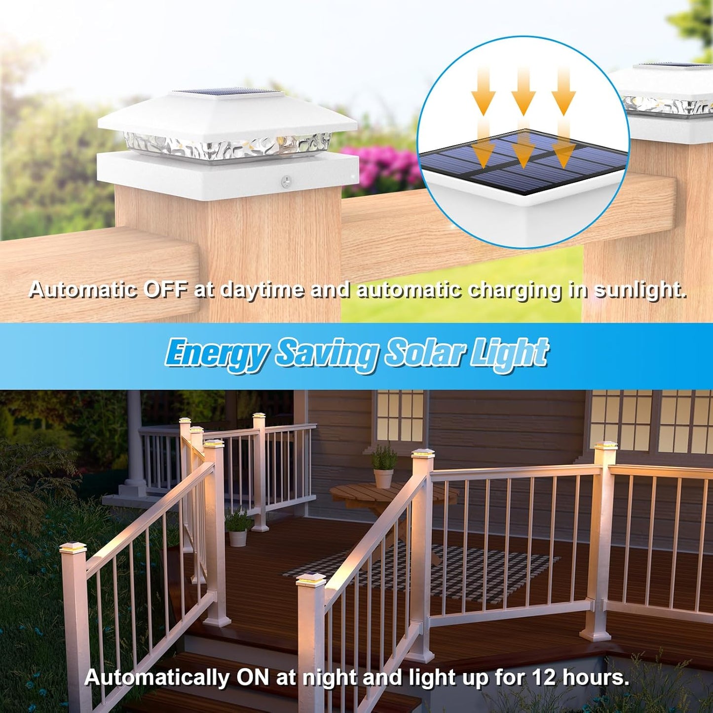 VOLISUN 4x4 Solar Post Cap Light 12pack,Solar Fence - Cap Lights Outdoor Waterproof for Wooden/Vinyl Post,White Deck Post Cap Light Solar Powered with Warm White for Garden/Patio/Porch