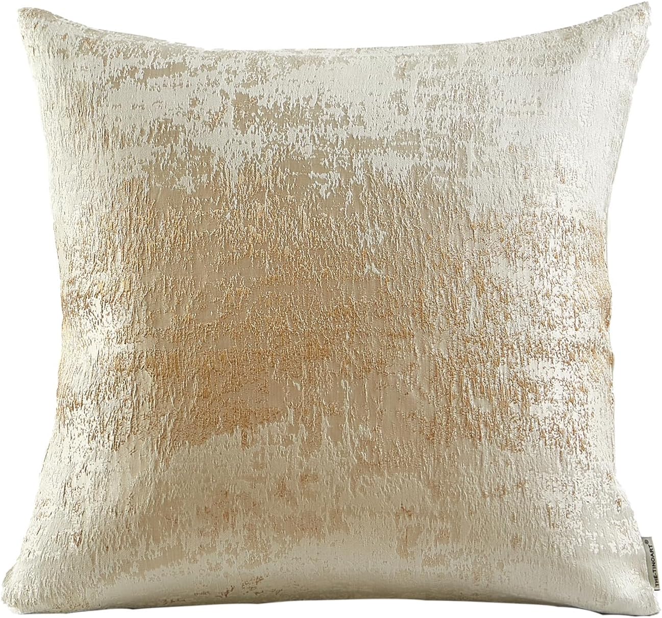 THE-TINOART Beige & Gold Accent Pillow Cover 18x18 - Gold Embroidery & Splashed Jacquard Design, Reversible Luxury Throw Pillow Cover with Velvet Backing for Couch, Bed, Chair