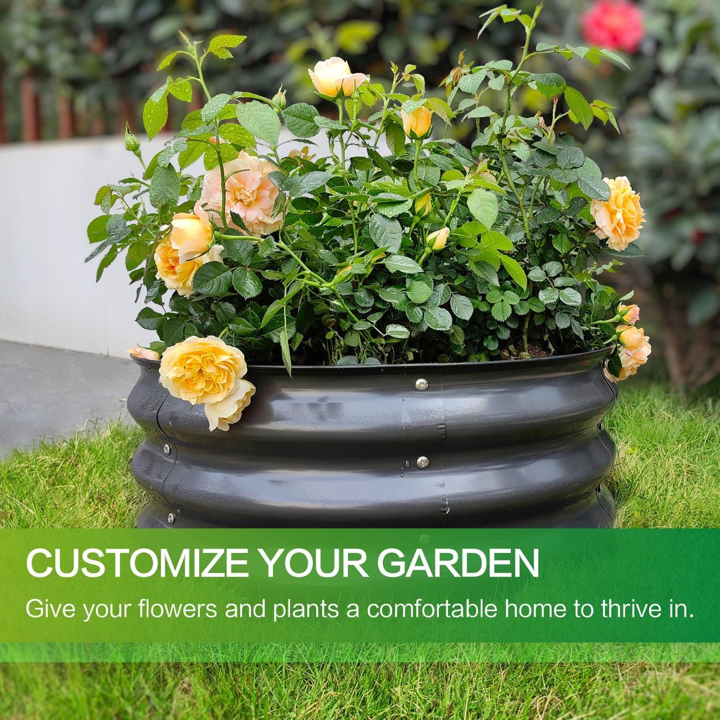 GARDMAX 2x2x1FT Galvanized Round Raised Garden Bed Kit, Metal Planter Boxes Outdoor with Easy Assembly, Large Garden Bed for Vegetables, Fruits, Flower, Herbs Dark Gray