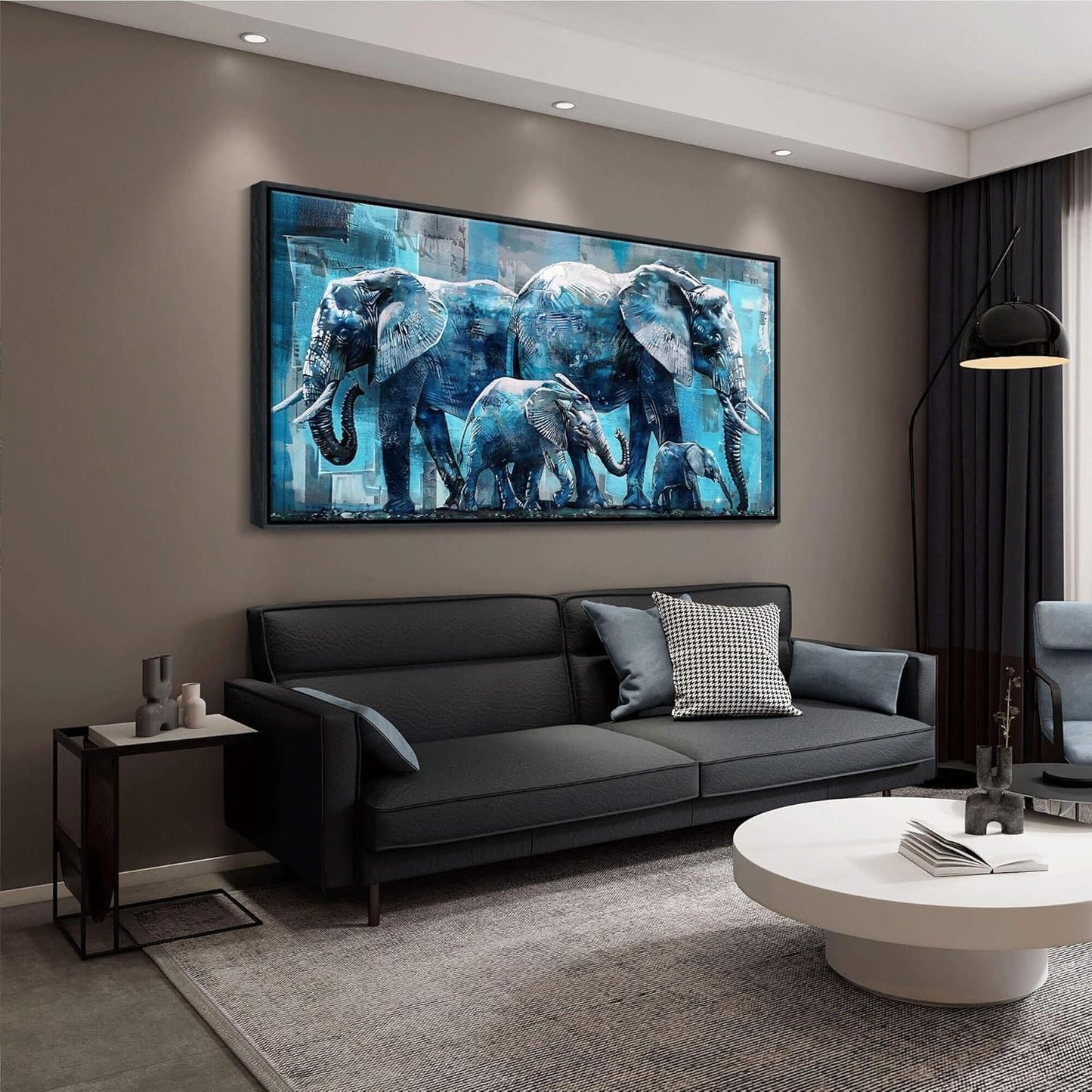 Elephant Canvas Wall Art - Framed Oil Painting Style with Black Wood Frame, Jungle Animal Decor for Living Room, Bedroom & Office 30x60 Inches - Ready to Hang