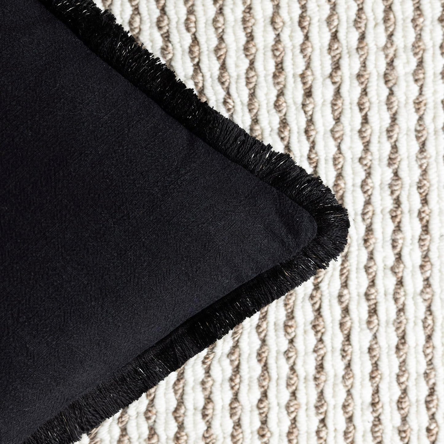 Foindtower Set of 2 Decorative Linen Fringe Throw Pillow Covers Cozy Boho Farmhouse Cushion Cover with Tassels Soft Accent Pillowcase for Couch Sofa Bed Living Room Home Decor, 24×24 Inch, Black