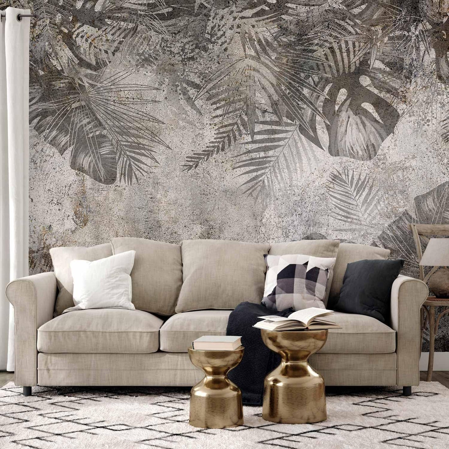 artgeist Premium Wall Mural Tropical Leaves 138x101 in - XXL Non-Woven Wallpaper Fleece Wall Decor Photo Print Picture Image Design Landscape Palms Leaves Monstera Grey b-C-0825-a-a