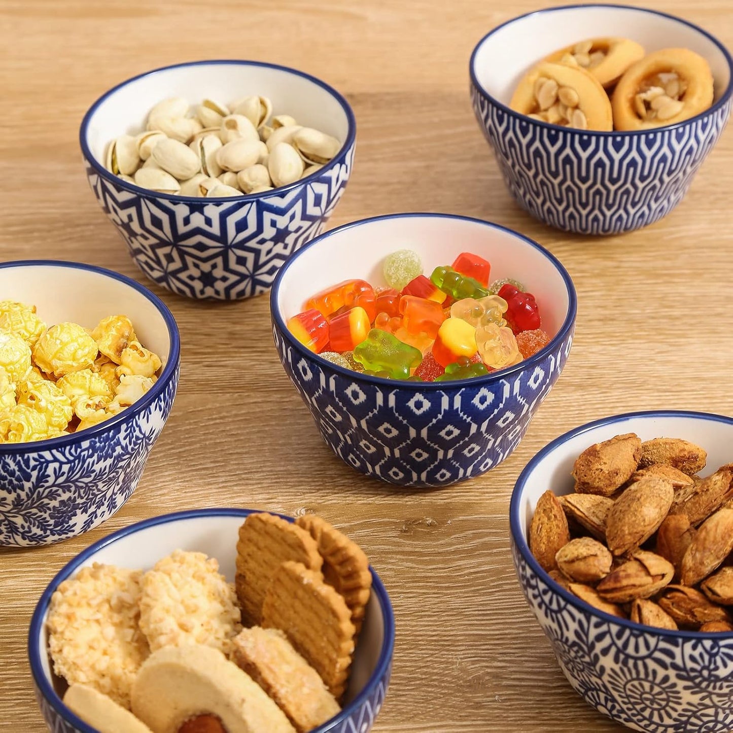 Selamica Ceramic 8oz Bouillon Cups 4 Inch Small Bowls, Dessert bowls for Soup Dipping Sauce Coffee Cupping, Microwave Dishwasher Safe, Set of 6, Vintage Blue