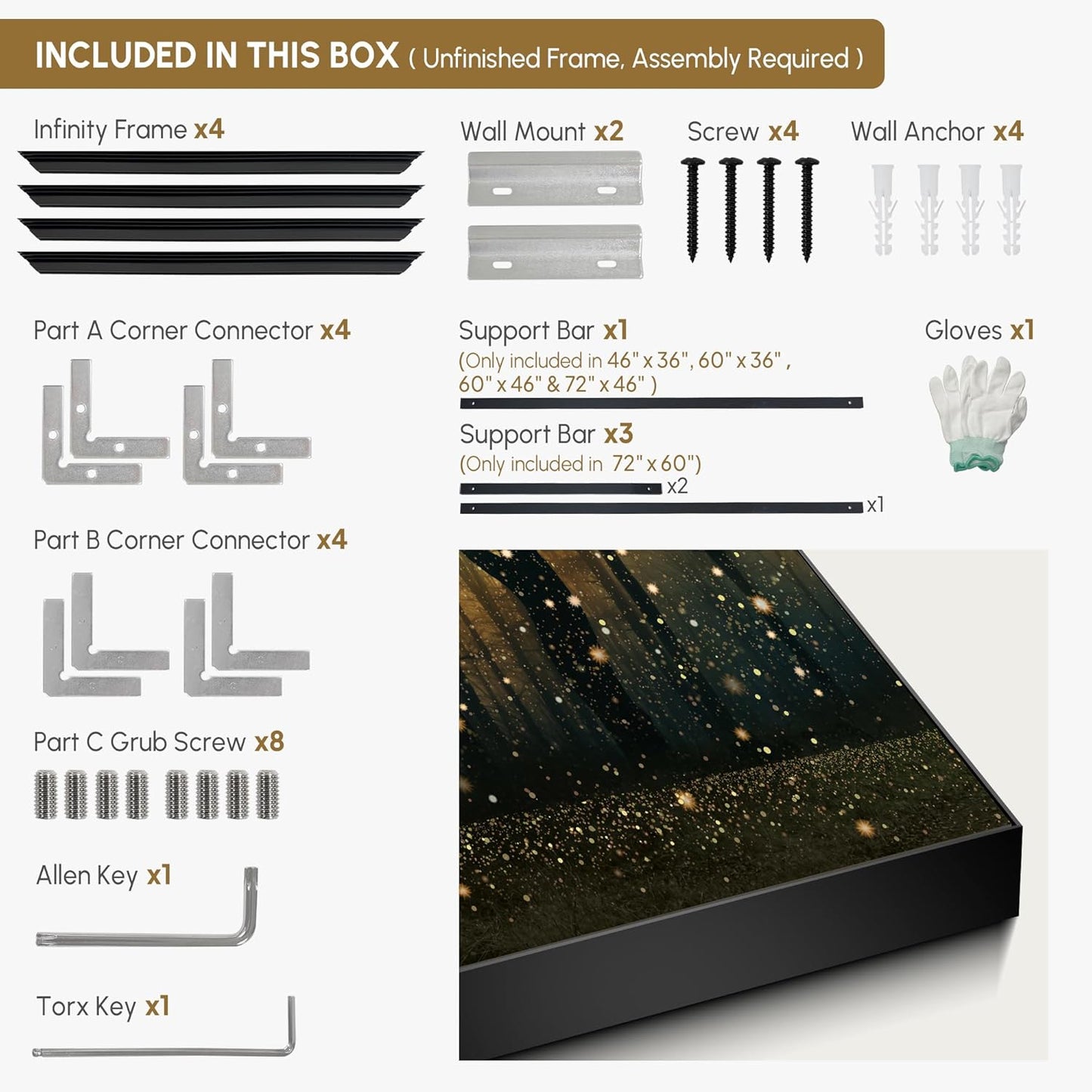 SIGNWIN 46"x60" Extra Large Framed Wall Art Magical Firefly Forest at Twilight, Enchanted Nature Scene for Home Living Room Bedroom Decor (Frame Assembly Required)