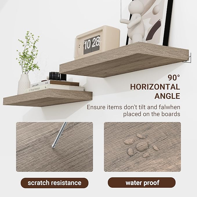 48 Inch Floating Shelves, 3D Textured Wood Grain, 48"x9.25"x1.5" Inch Deep Floating Shelves for Wall, Wooden Shelves for Bathroom, Bedroom, Living Room, Vintage Gray Oak