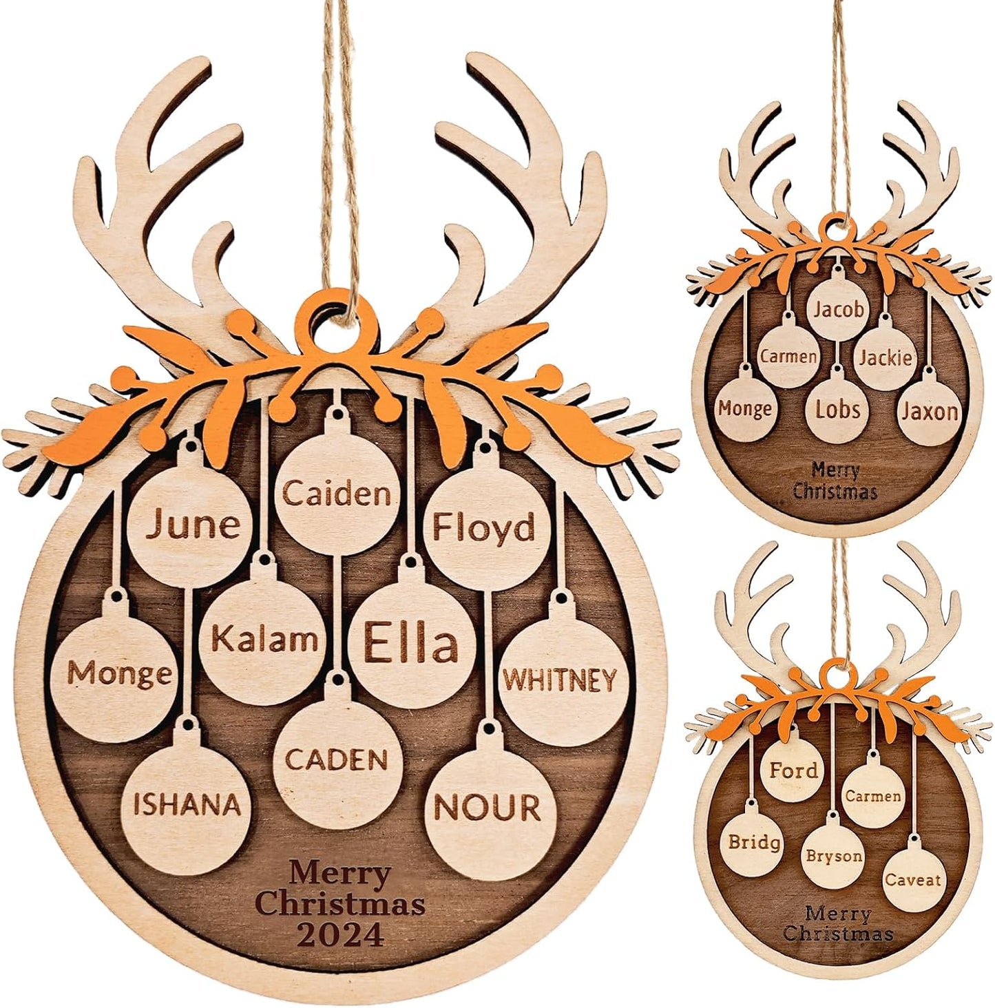 Personalized Christmas Ornaments 2025 with Family Names Custom Wooden Ornaments for Christmas Tree Personalized Christmas Ornament Gifts (1-10 Names)