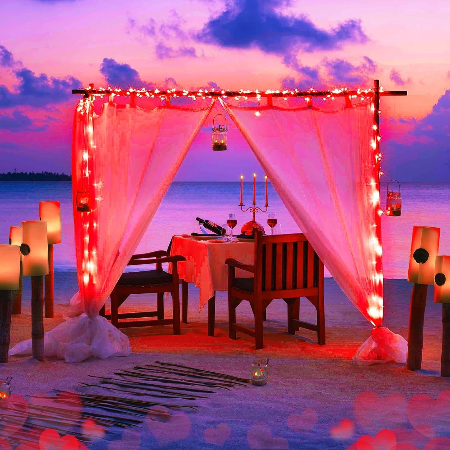 JMEXSUSS 4 Pack 400 LED 132FT Red Solar Fairy Lights Outdoor Waterproof, 8 Modes Copper Wire Solar String Lights for Outside Patio Garden Christmas Decorations