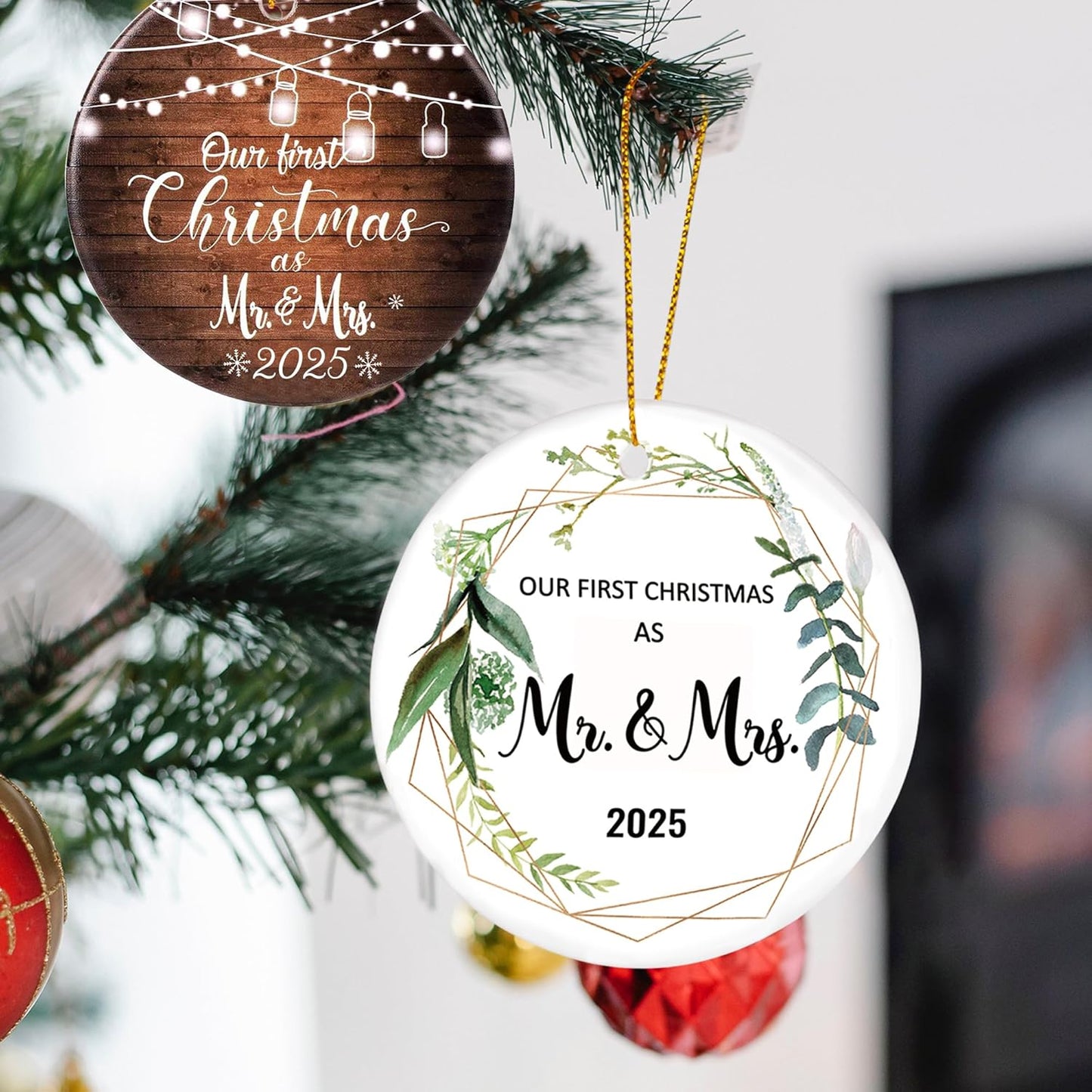 Wedding Gifts for Couples 2025, Our First Christmas Married Ornaments Ceramic, 1st Christmas as Mr Mrs, Bridal Shower Gift, Just Married Gifts, Newlywed Keepsake