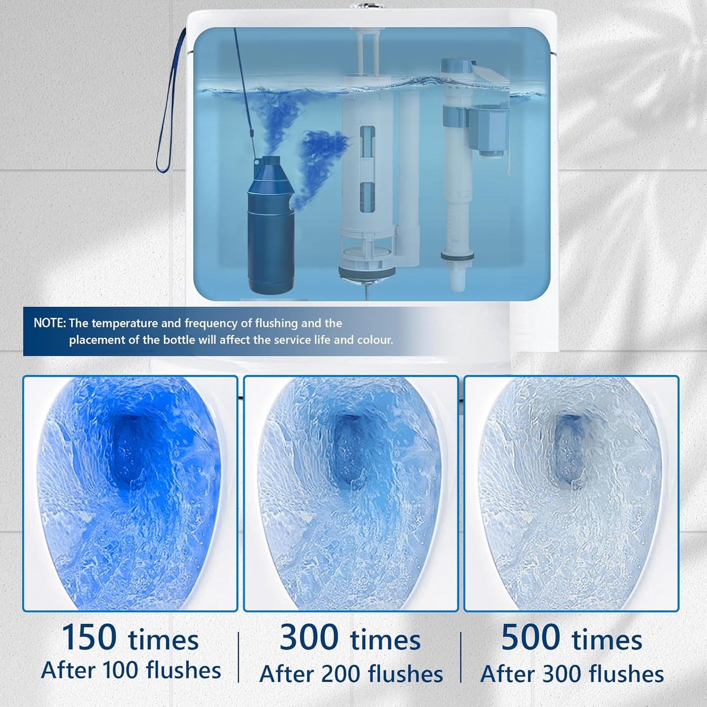 Toilet Bowl Cleaner Bottle, Automatic Toilet Bowl Cleaner Tablets in Bottle, Easy to Use, Long-Lasting Effect Toilet Cleaners Drop in Tank, Blue, 4 Bottles