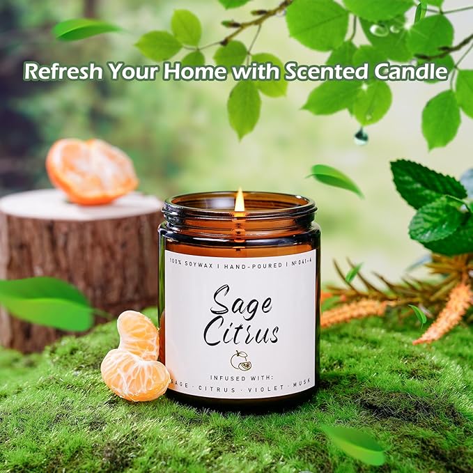 Auelife Scented Candle for Home | Sage Citrus Candle | Aromatherapy Candles - Soy Candles for Home Scented, Gifts for Women Men, Citrus Fragrance -7oz, Single Wick Made with Soy Wax