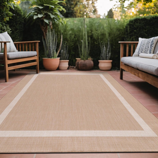 Bordered Outdoor Rug 6x9 Washable Outside Carpet for Indoor Patio Porch Waterproof Easy Cleaning Non Shedding Area Rugs Beige 6 x 9