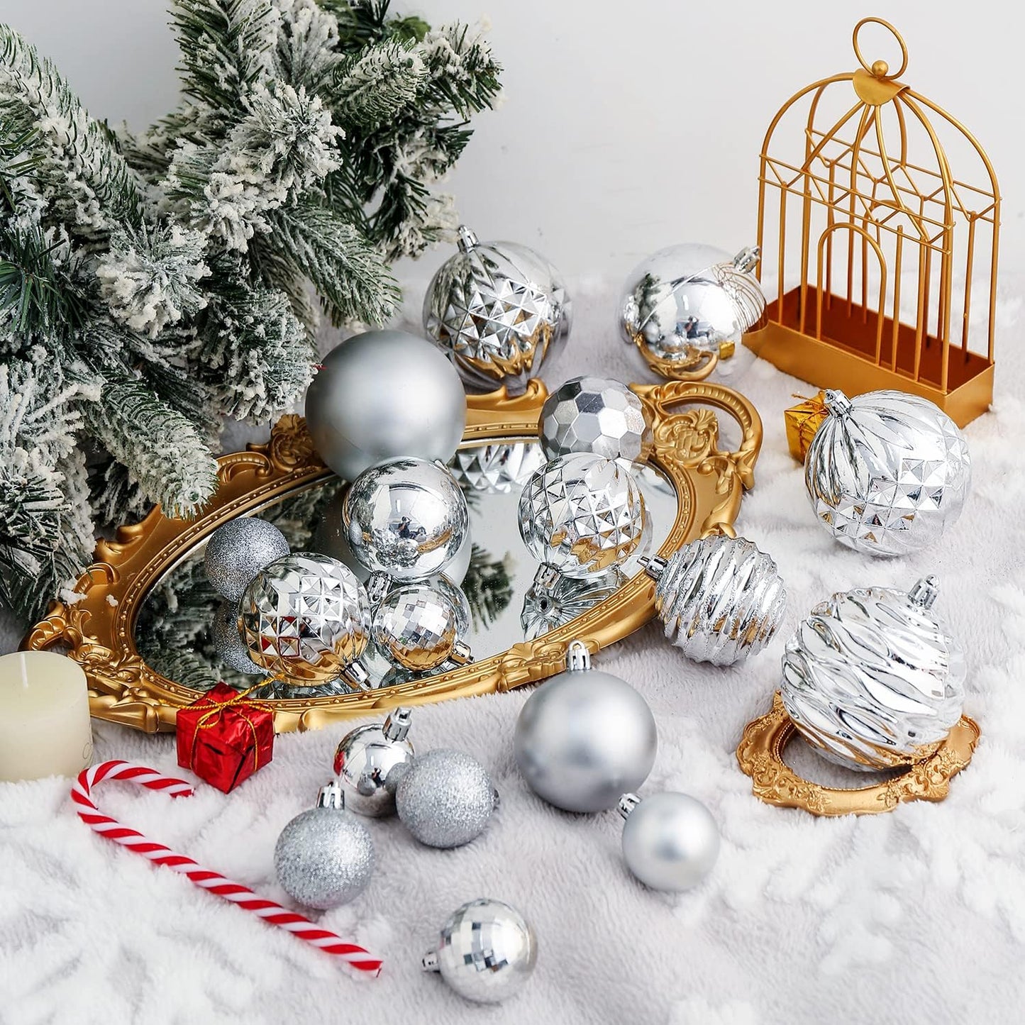 XmasExp 60mm/2.36" Christmas Ball Ornaments Shatterproof Christmas Ornaments Set Decorations for Xmas Tree Balls - 24ct (2.36'', Silver)