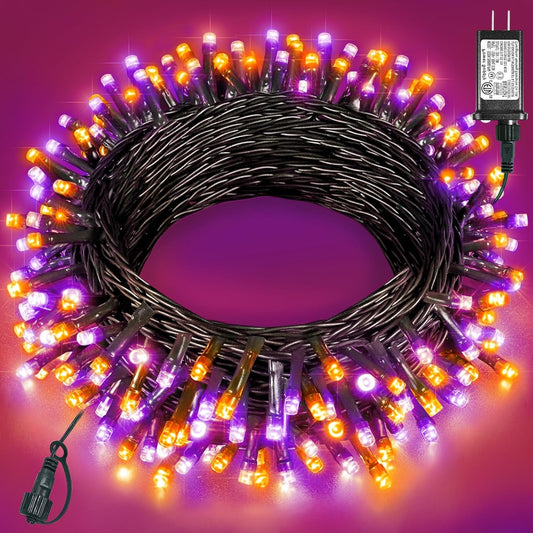 Halloween Lights Outdoor 40FT 120 LED, Green Wire String Lights for Outside Waterproof, 8 Modes Connectable Twinkle Tree Light for Indoor Bedroom Yard Party Holiday Decorations, Purple Orange