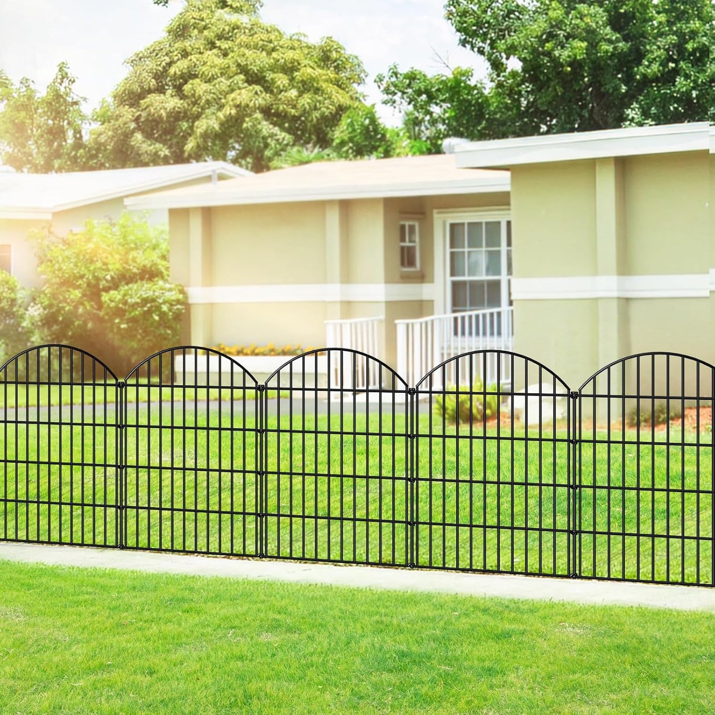 Metal Garden Fence 36in (H) x 23.3ft (L), 10 Panels + 11 Stakes Dog Fences Border Fence Animal Barrier, No Dig Garden Fencing for Yard Flower Bed Lawn Patio Outdoor, CTW3610 Black