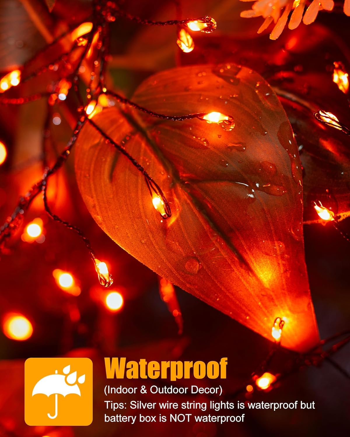 Fairy Lights Battery Operated, Twinkle String Lights Waterproof Silver Wire 5 Feet 60 Led Firecracker Starry Lights for DIY Wreath Home Party Bedroom Mason Jar Indoor Halloween Decoration, Orange