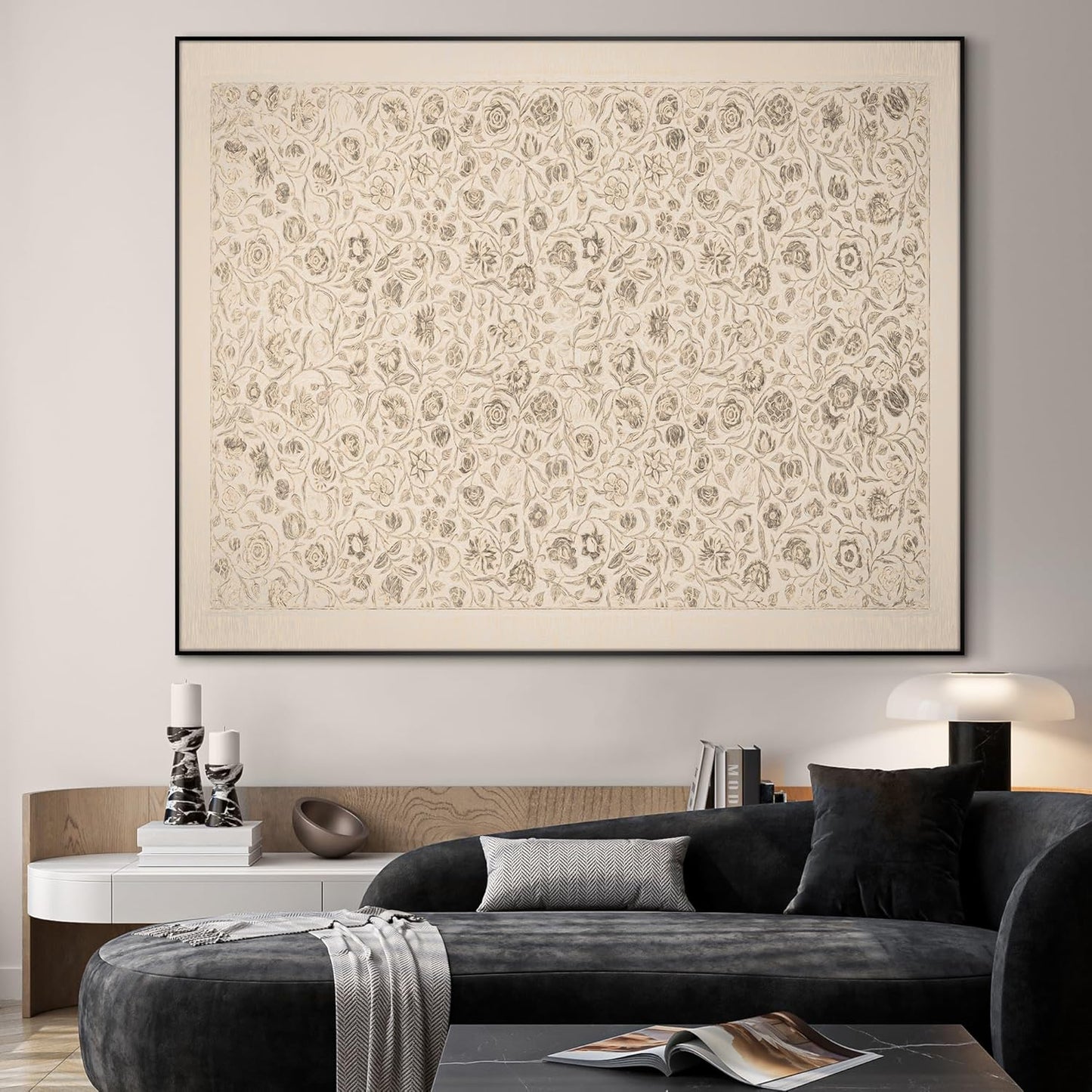 SIGNWIN 36"x46" Extra Large Framed Wall Art Vintage Botanical Sketch with Detailed Floral Pattern, Classic Nature Illustration for Home Living Room Bedroom Decor (Frame Assembly Required)