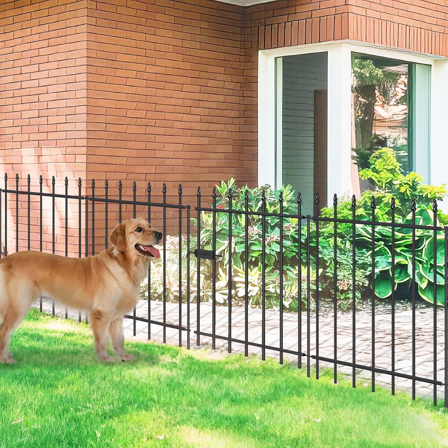 Metal Garden Fence with Gate 30 in H x 10 ft L, 1 Gate + 4 Panels Border Fence Panels Animal Barrier for Dogs, No Dig Garden Fencing for Yard Patio Flower Bed Lawn Outdoor, Black