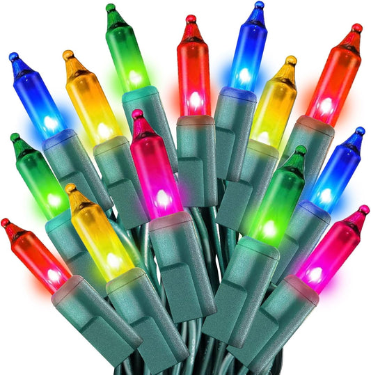 Multicolor Christmas Lights String 50FT 200 Count Incandescent Bulbs Mini Lights with Green Wire for Christmas Tree, Garland, Wedding, Party, Home, Indoor & Outdoor Festival Decoration