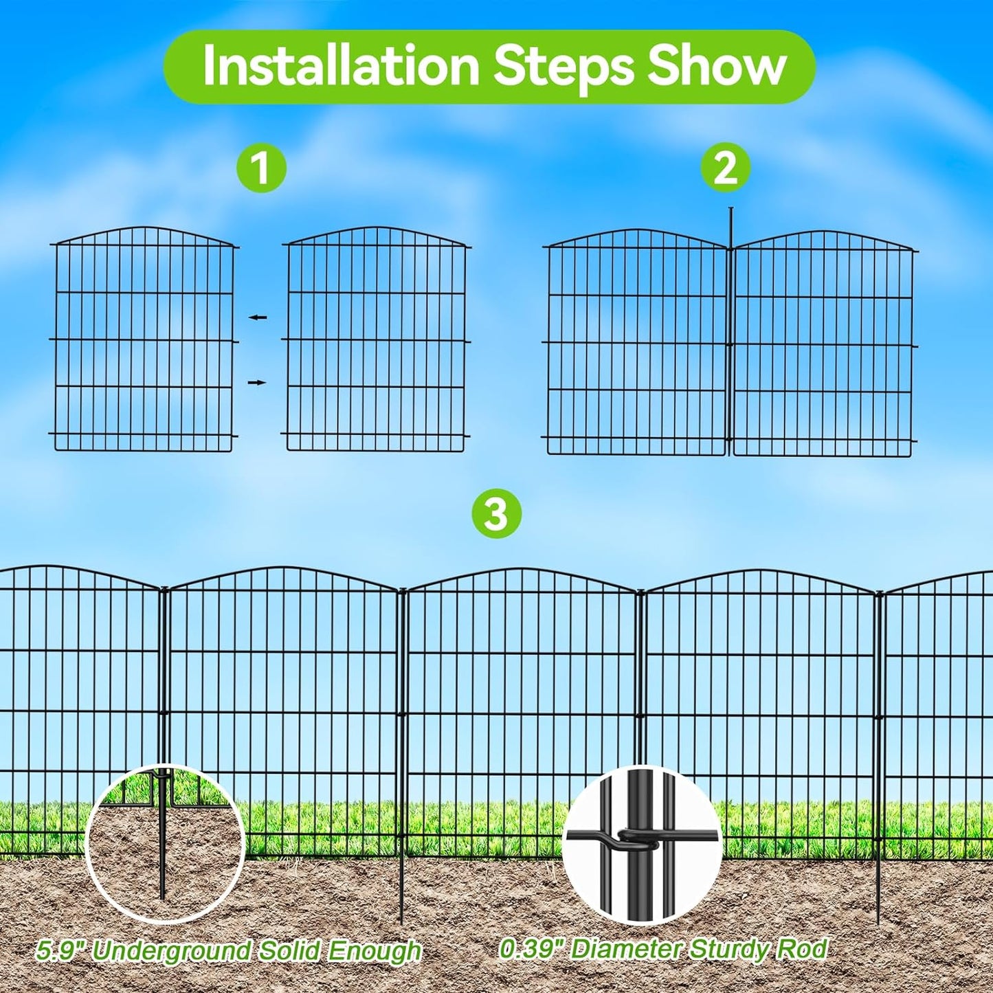 INJOPEXI Decorative Garden Fence 12 Panels 23.6ft (L)×30in (H) Garden Fences with 12 Panels Rustproof Metal Wire No Dig Animal Barrier Fencing Rabbit Dog Fence for Yard Patio Outdoor - Without Gate