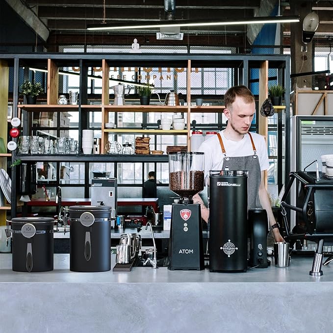 Coffee canister for ground coffee with Scoop Date Tracker One Way Co2 Valve 304 Stainless Steel Kitchen Food Airtight storage container for Coffee Beans,Grounds,Tea,Sugar (Silver, 16oz)