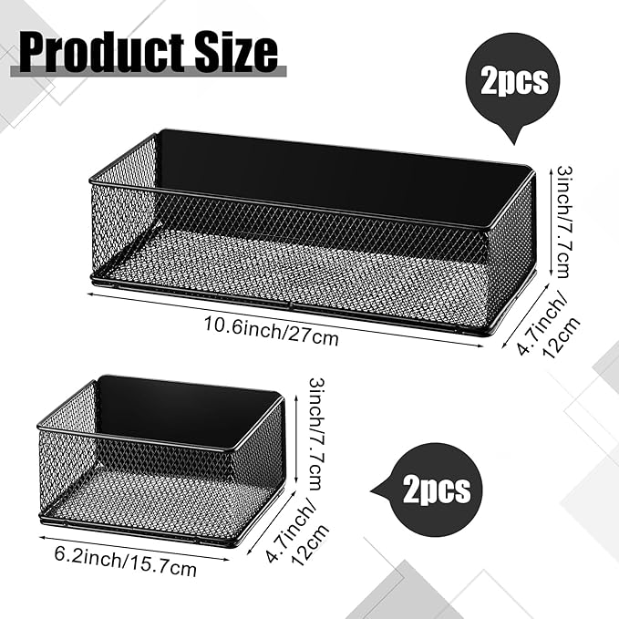 Tioncy 4 Pcs Magnetic Storage Bin Magnetic Locker Organizer for Pegboard Refrigerator Shelves Basket Container Wire Storage Holder for Kitchen Home Whiteboard(Black,10.6''l, 6.2''l)