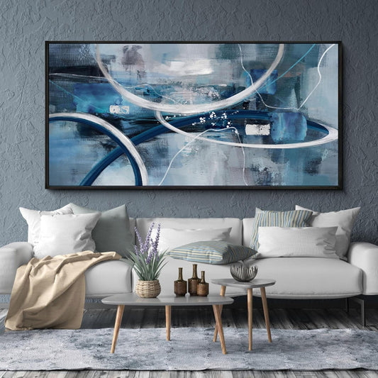 XLSJERST Abstract Canvas Wall Decor - Modern Living Room Wall Art Elegant Combination of Tones Black and White Gray Background Blue Gradient Picture Size 20x40