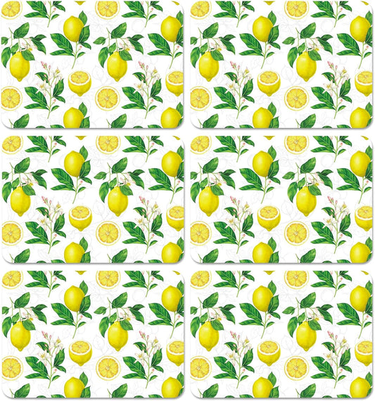 Lemon Placemats Set of 6 Summer Plastic Table Mats Yellow Lemonade Theme Place Mats Washable Vinyl Rustic Holiday Table Decoration for Indoor Outdoor Party Kitchen Dining