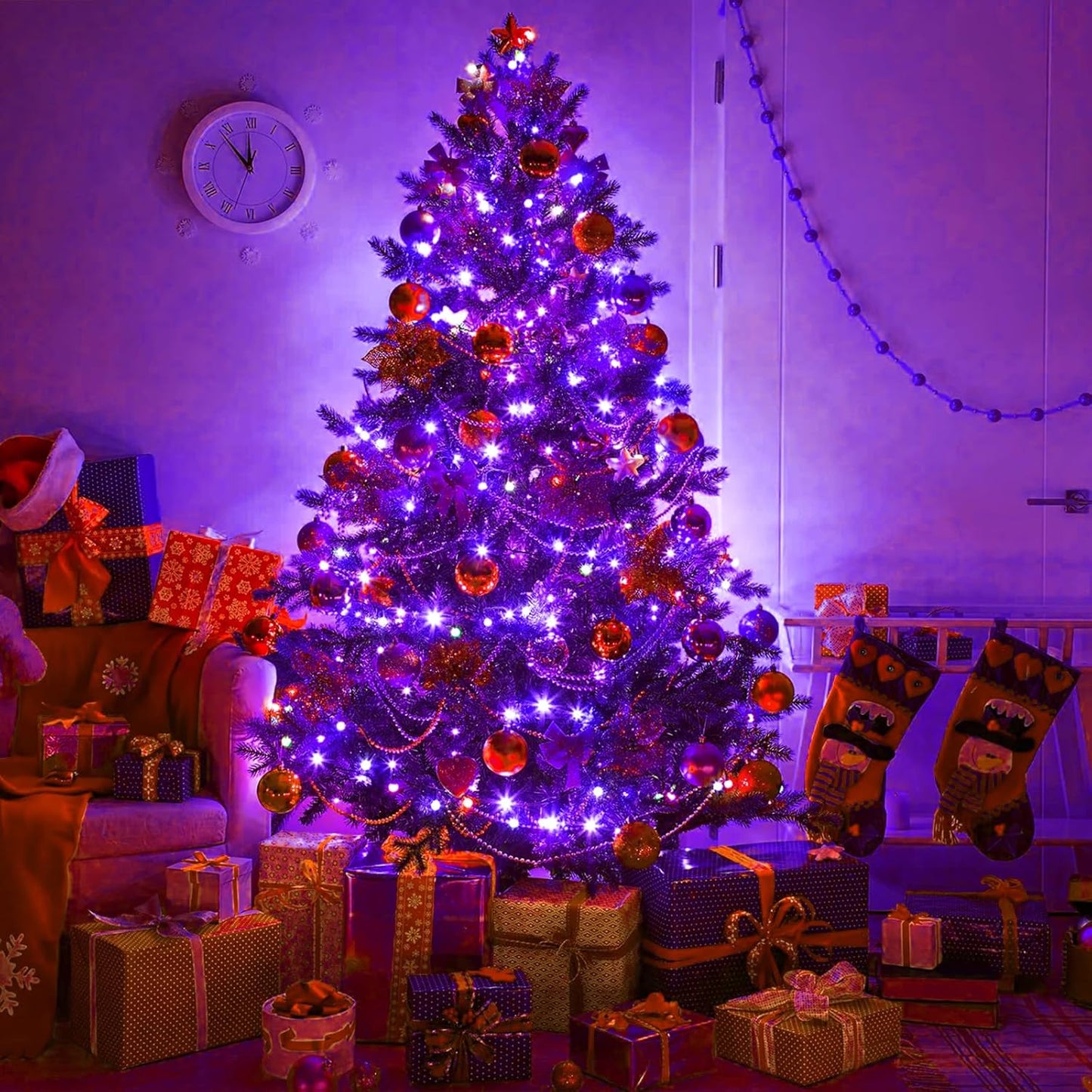 Purple Halloween Lights, 66FT 200 LED Halloween Lights Outdoor with 8 Modes Waterproof, Connectable String Light Indoor Green Wire for Tree Garden Patio Party Holiday Decorations