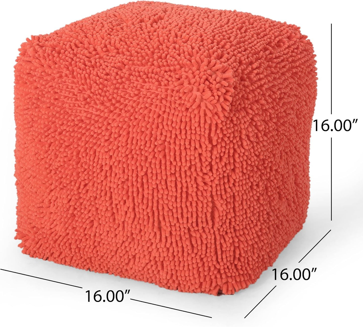 GDFStudio Modern Microfiber Chenille Cube Pouf Ottoman Foot Stool - Bean Bag Floor Chair - Foot Rest Couch for Living Room Bedroom,Coral,16"" x 16"" x 16"", Statha,coral, 314105N