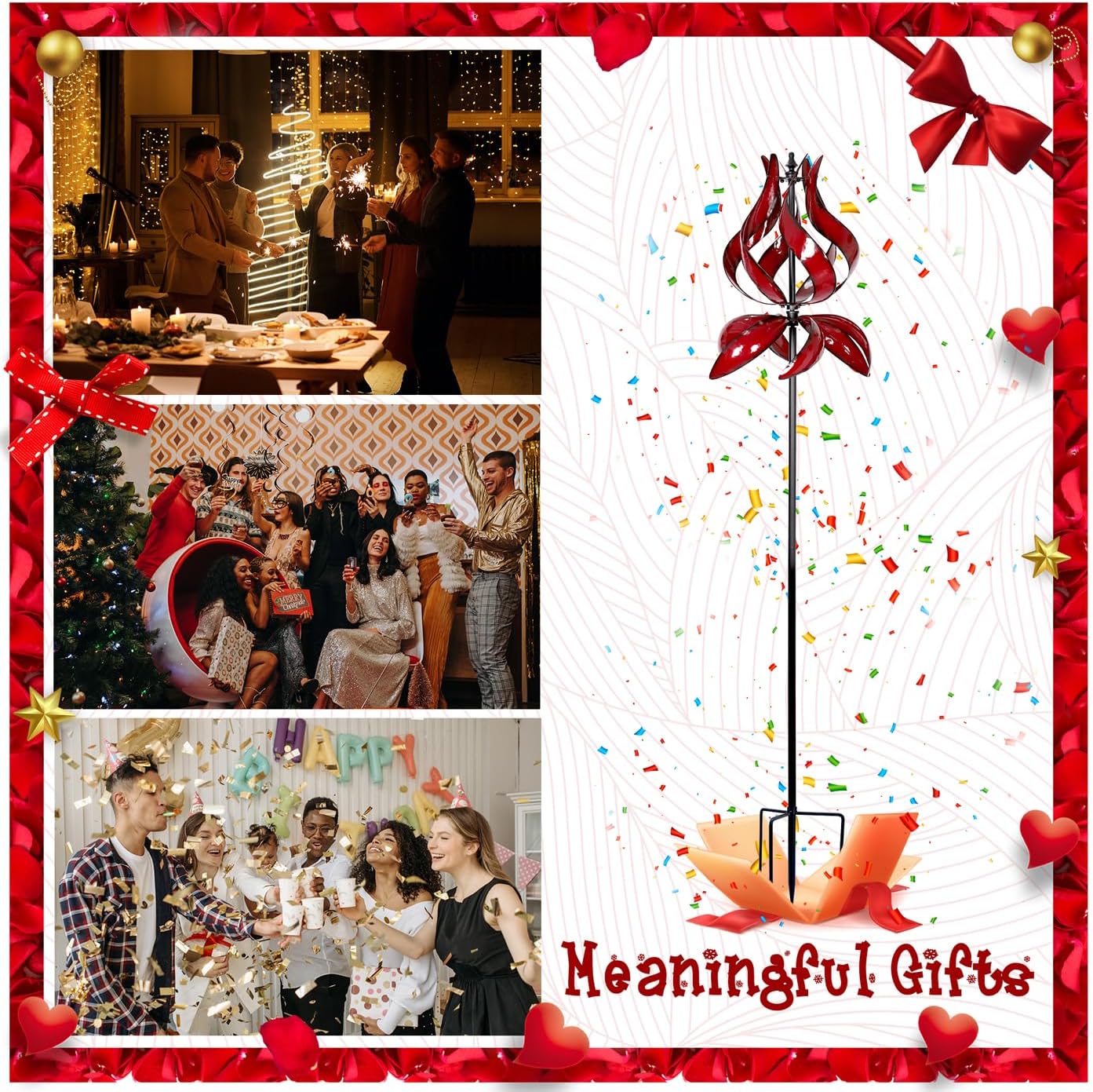 Large Garden Wind Spinner - Tulip Outdoor Yard Wind Sculptures & Spinners, Garden Decor Gift Ideas for Mother, Birthday, Housewarming (Dia19 x H87”)