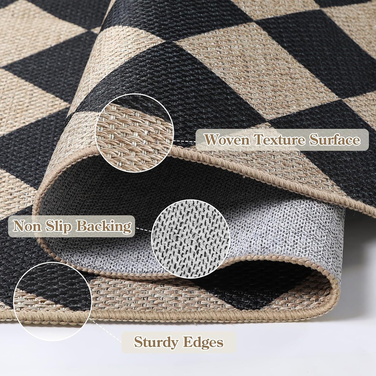 Lahome Checkered Outdoor Runner Rug, 2x8 Kitchen Runner Rugs for Non Skid Washable Entryway Carpet, Checkerboard Non Slip Non Shedding Carpet for Bedroom