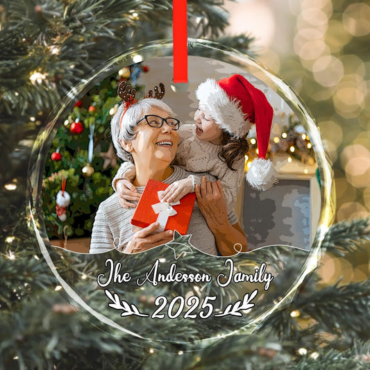 Personalized Christmas Ornaments, Custom Glass Ornament with Photo/Text/Date,Customized Christmas Tree Decor Gifts for Family, Dad, Mom, Him, Her, Couple