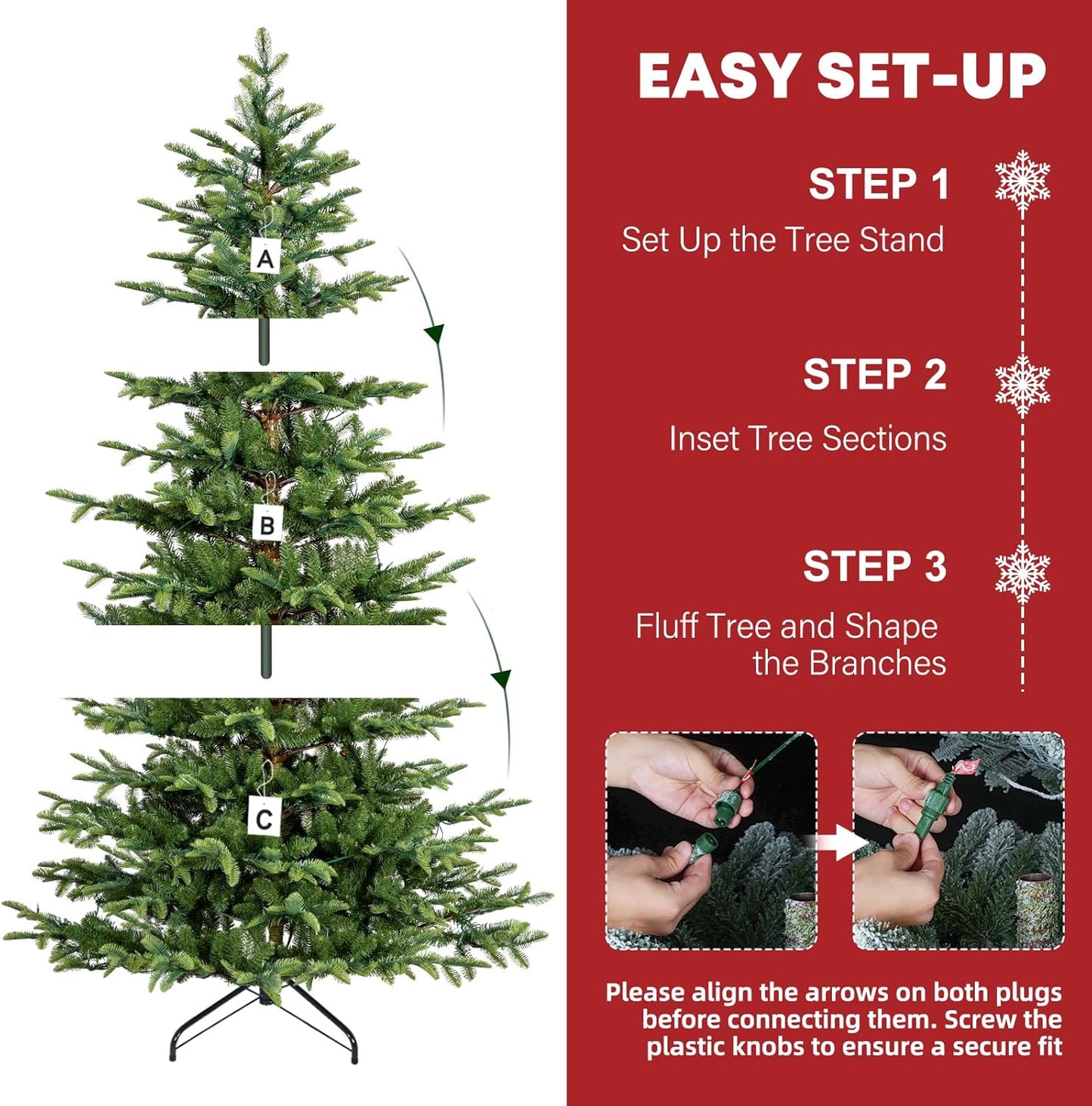 Hykolity 6 ft Artificial Christmas Tree with 797 PE &PVC Branch Tips, 330 Warm White LED Lights, Metal Stand and Hinged Branches