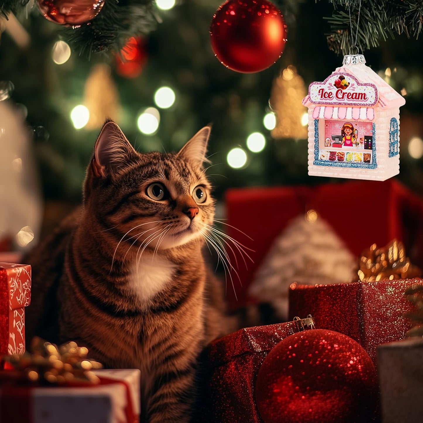 Hanging Christmas Ornaments, 2025 Glass Blown Christmas Tree Ornaments, Pink Christmas Tree Decorations, Funny Gifts & Home Decor, Ice Cream Parlor