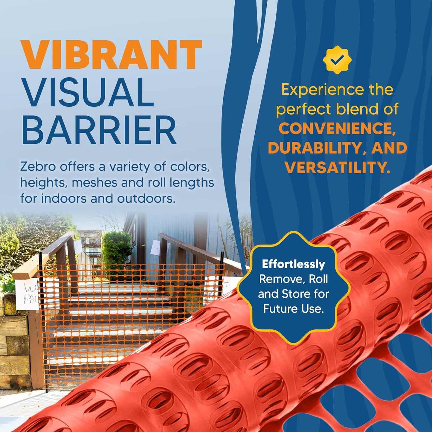 ZEBRO 4' x 100' Orange Plastic Garden Fence Roll – Light Duty Mesh Fencing for Temporary Fence, Snow, Garden Netting, Animal Barrier, Agricultural Fencing & Lawn Protection