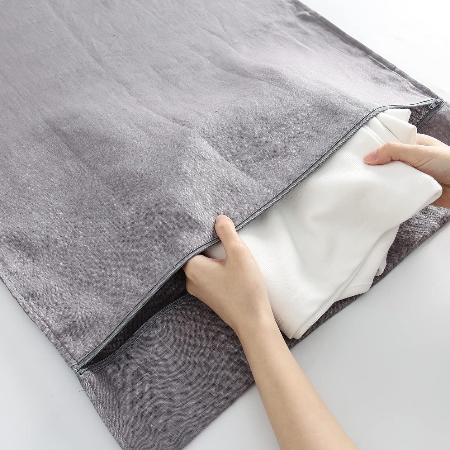 Linen Hanging Laundry Bag, 100% Linen Over The Door Laundry Hamper with Buttons and Zipper, Space Saving Door Hampers for Laundry Dirty Clothes Home Travel, Grey