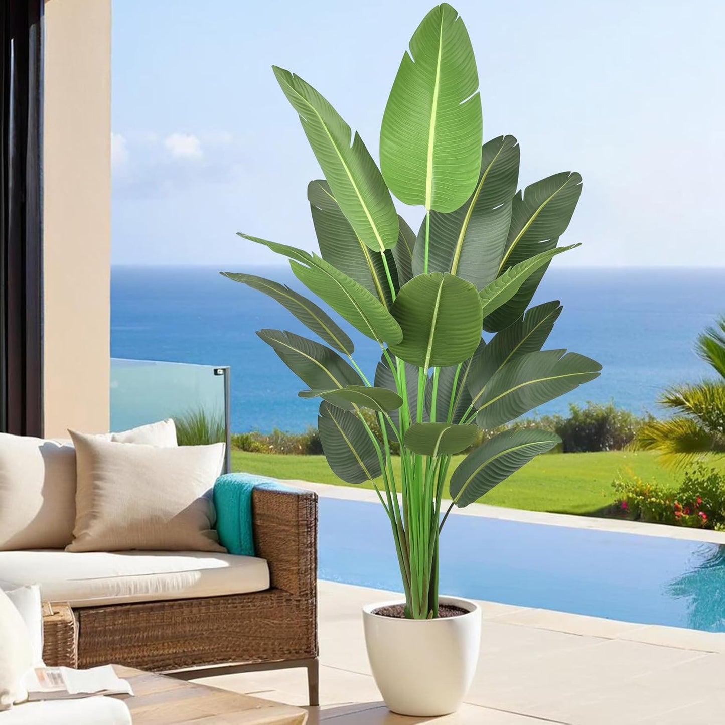 Artificial Bird of Paradise Plant 7ft Tall Fake Silk Banana Leaf Tropical Trees with 19 Leaves Faux Floor Plant for Home Decor Indoor, 82 Inch