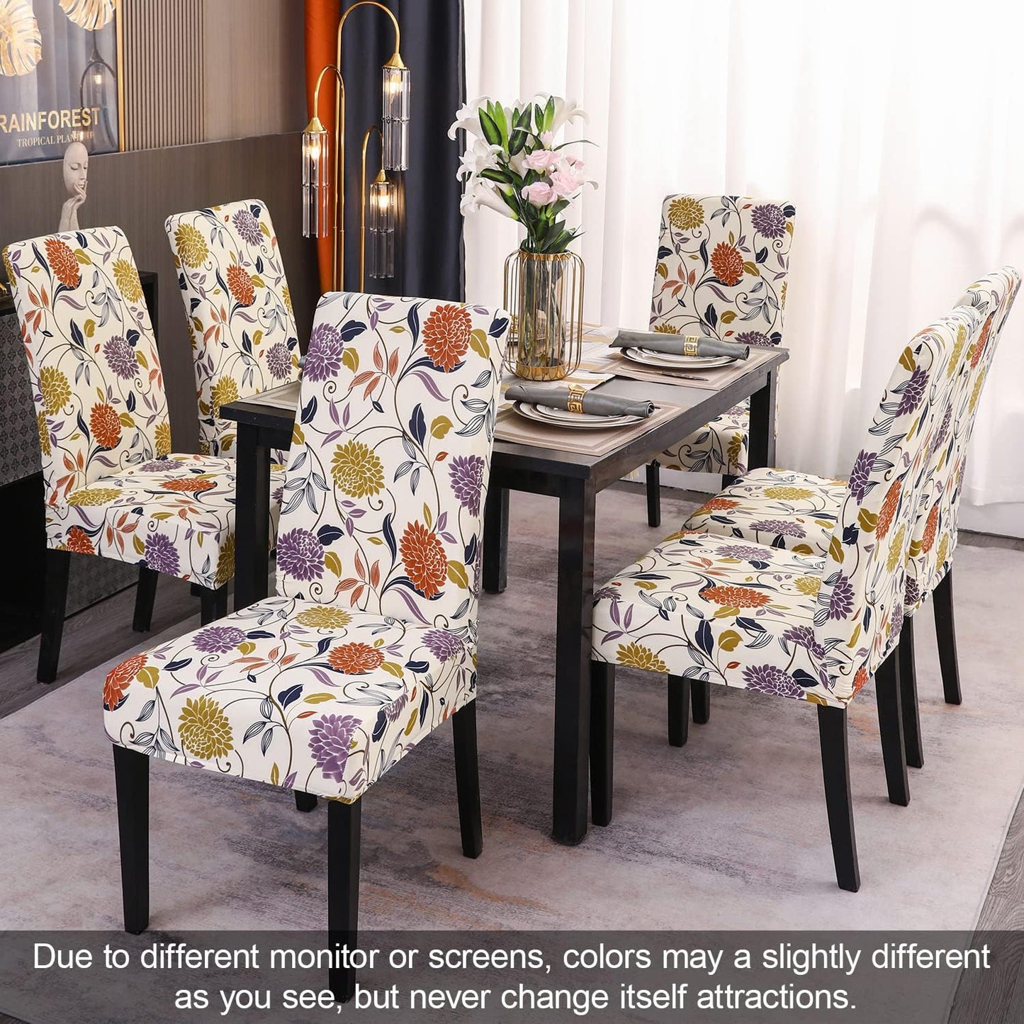 JQinHome Pattern Chair Covers for Dining Room Set of 4, High Stretch Removable Washable Parsons Chair Slipcover for Home Party Hotel Wedding Ceremony (Flower,4PCS)