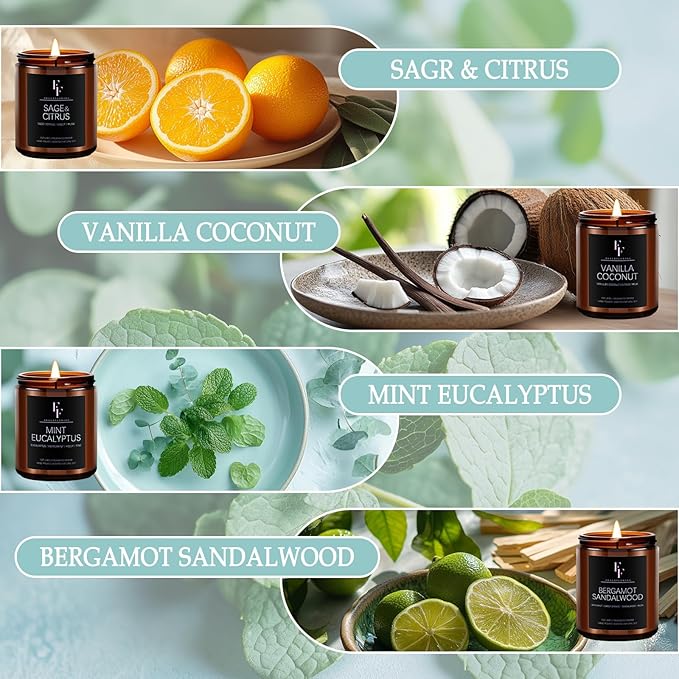 Scented Candles Set, Candles for Home Scented Soy Wax Candles, 4 Pack 28 Oz Aromatherapy Candles Gift Set for Women Men (Sage/Vanilla/Mint/Sandalwood)