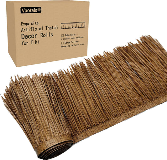 Premium Mexican Style Artificial Palm Thatch Roof Rolls. 5 Lengths, 2 Colors. Waterproof. Easy Install. Ideal for Tiki Bars, Parties, Gardens & Fences (15ft x 16in - Palm Color Thatch)