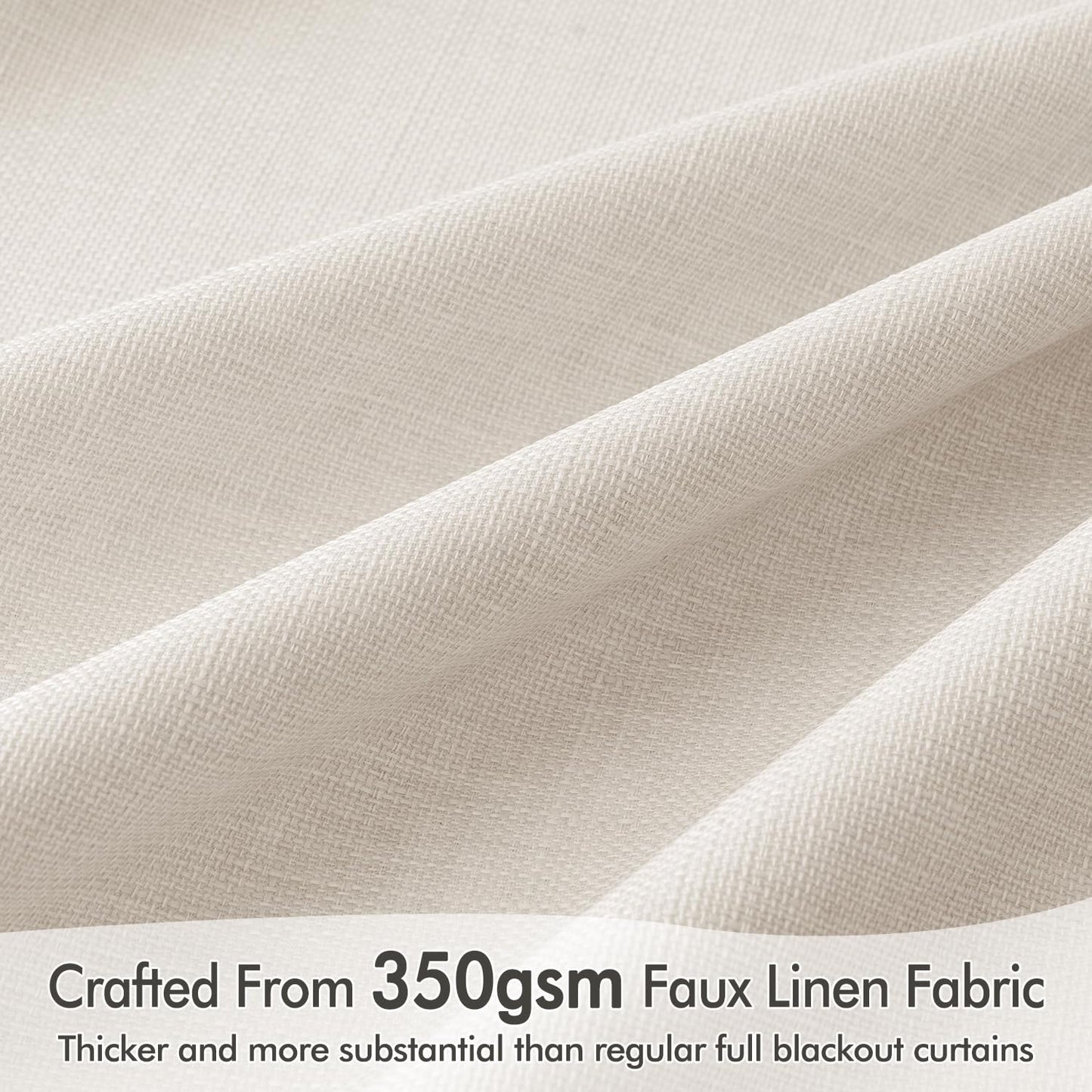 MIULEE 100% Blackout Curtains 96 Inch Long 2 Panels for Bedroom, Thick Faux Linen Black Out Curtain Room Darkening Back Tab Pleat Floor to Ceiling Window Drapes with Hooks for Living Room, Ivory