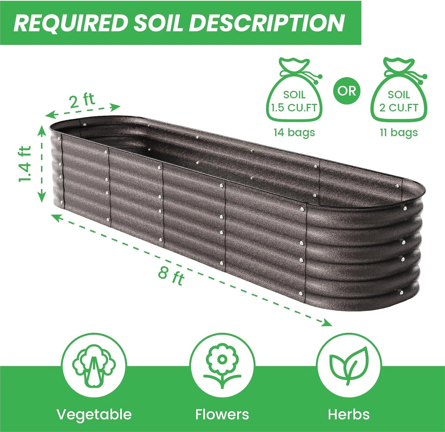 Raised Garden Bed Kit 8×2×1.4 FT Magnesium-Aluminum-Zinc Stainless Steel Metal Planter Box for Planting Outdoor Plants Vegetables (Crackle Gold)