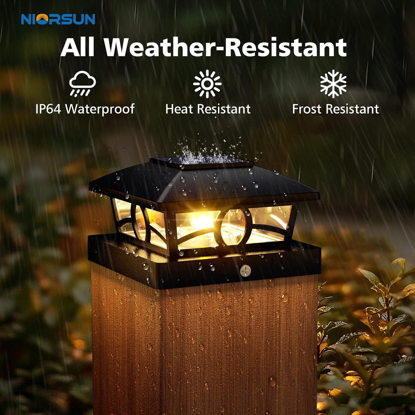 NIORSUN Solar Post Lights Outdoor, Fence Post Solar Lights Warm White Outdoor Waterproof Edison LED Bulbs Garden Patio Fence Deck Decor, Post Cap Lights 4x4 Wood Vinyl, Black 8 Pack