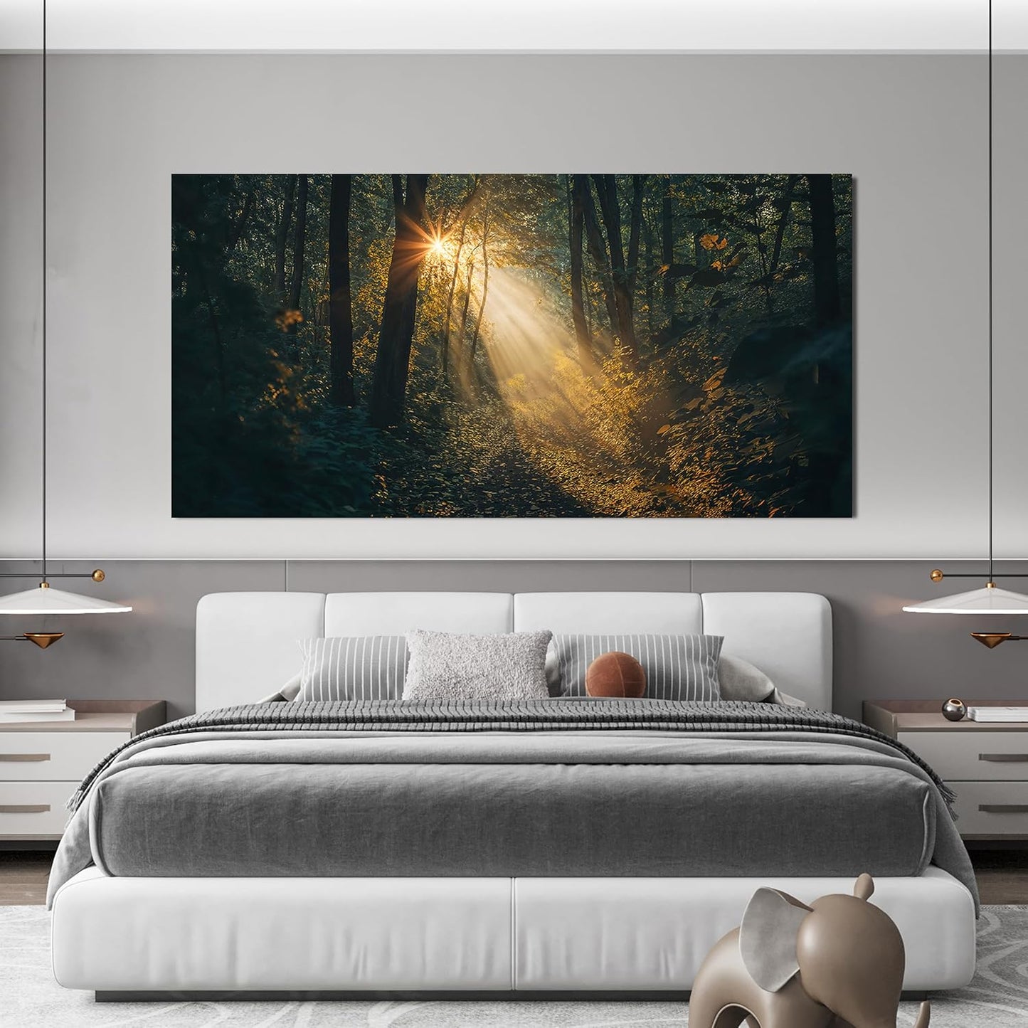 Canvas Wall Art Landscape Dark Green Wall Art Large Sunny Forest Trail Wall Art Decor Artwork For Walls Pictures Prints For Bedroom Decorations Pictures For Living Room Office Wall Decor 24“ X 48”