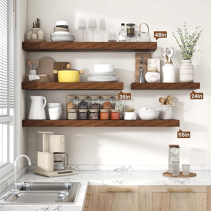 Heimlove 36 Inch Floating Shelves for Wall Set of 2,Rustic Brown Wall Shelves for Storage & Decor - Heavy Duty with Invisible Brackets,Perfect for Living Room,Bedroom,Home Office