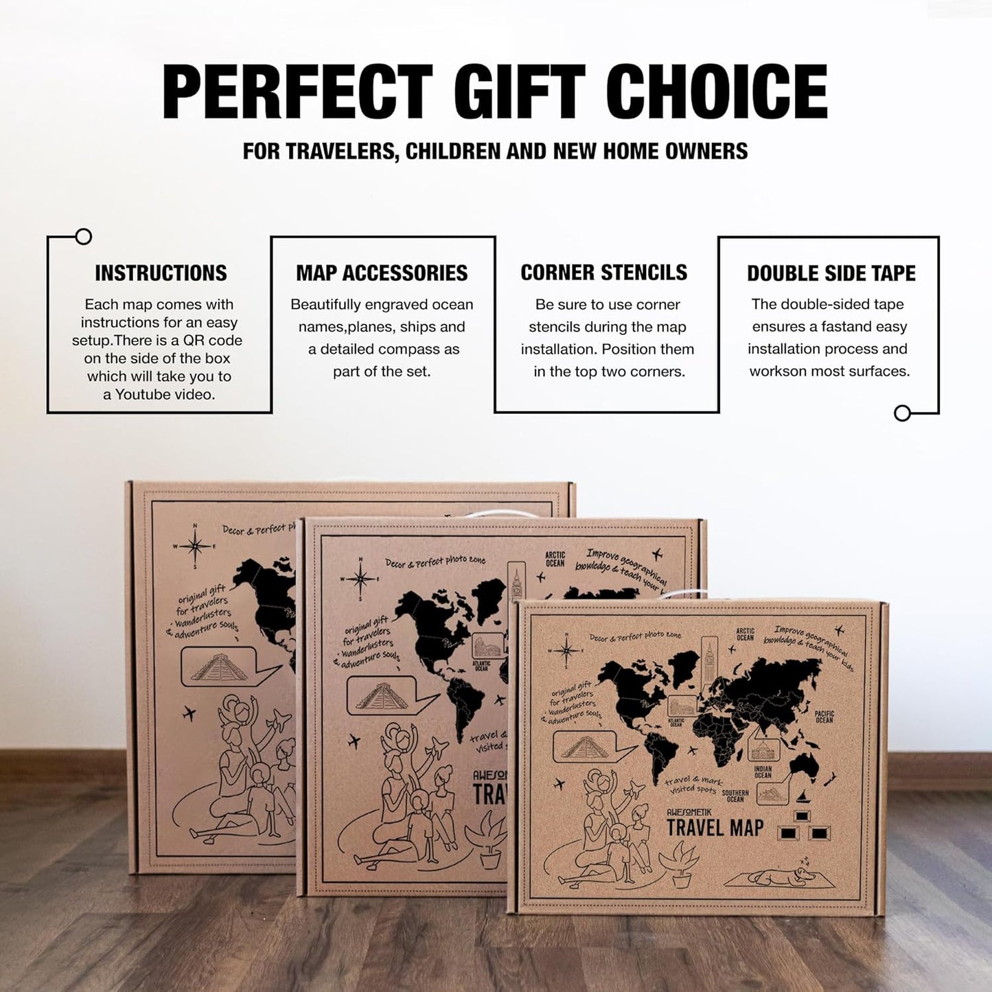 Handmade 3D Wood World Map Wall Art Large Wall Decor Track Your World Travels - Special For Home, Kitchen And Office (Large, Nordik)