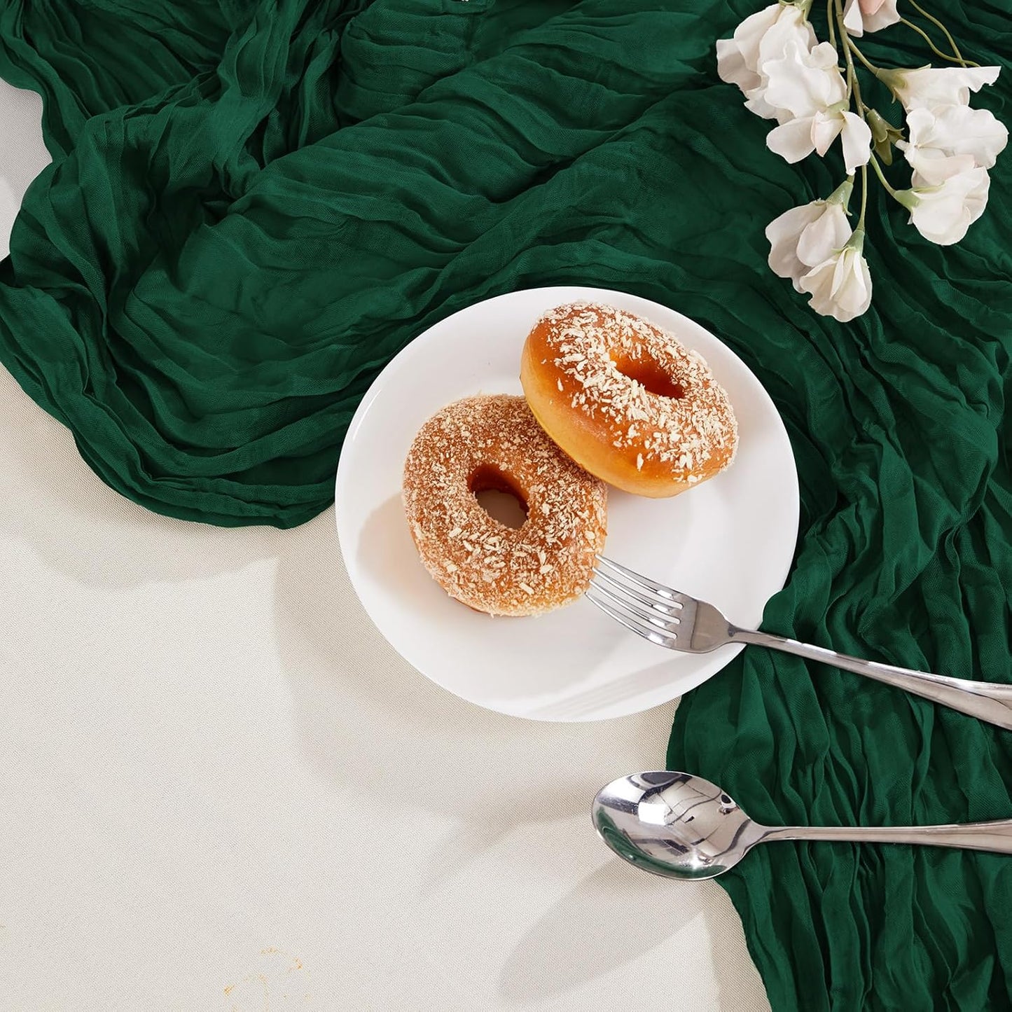 6 Pack Emerald Green Cheesecloth Table Runner 10FT Long Boho Gauze Table Runner Rustic Sheer Runner for Wedding Bridal Baby Shower Birthday Party Table Decor Fall Thanksgiving Christmas Decorations