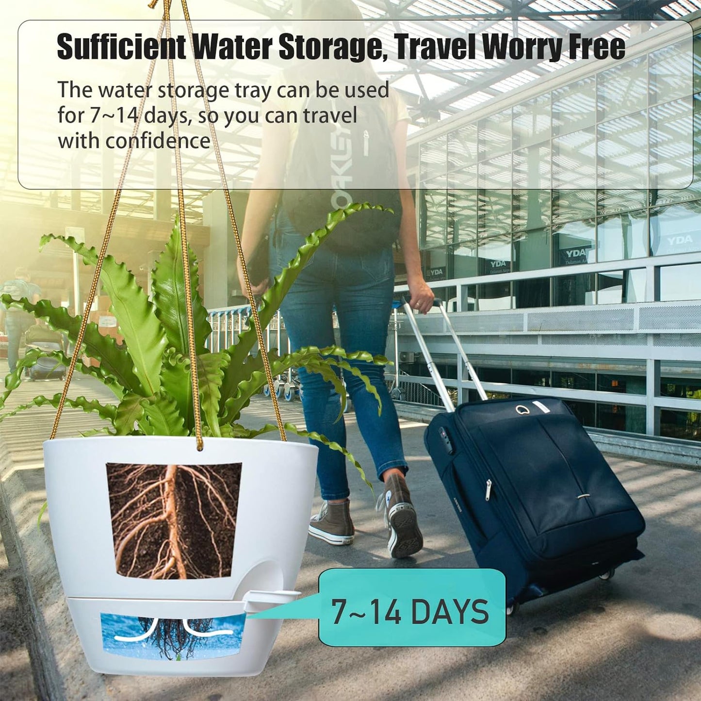 8 inch Hanging Planters, 2 Pack Self Watering Hanging Pots with 20oZ Deep Reservoir for Indoor Outdoor Plants Flowers, White