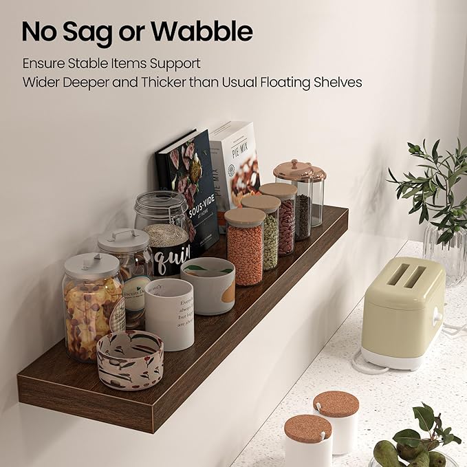 Floating Shelves for Wall, 36" W x 8" D x 1.5" H, Wooden Wall Mounted Display Shelves with Invisible Brackets for Living Room, Bedroom, Bathroom, Kitchen Decor and Storage, Set of 2, Walnut