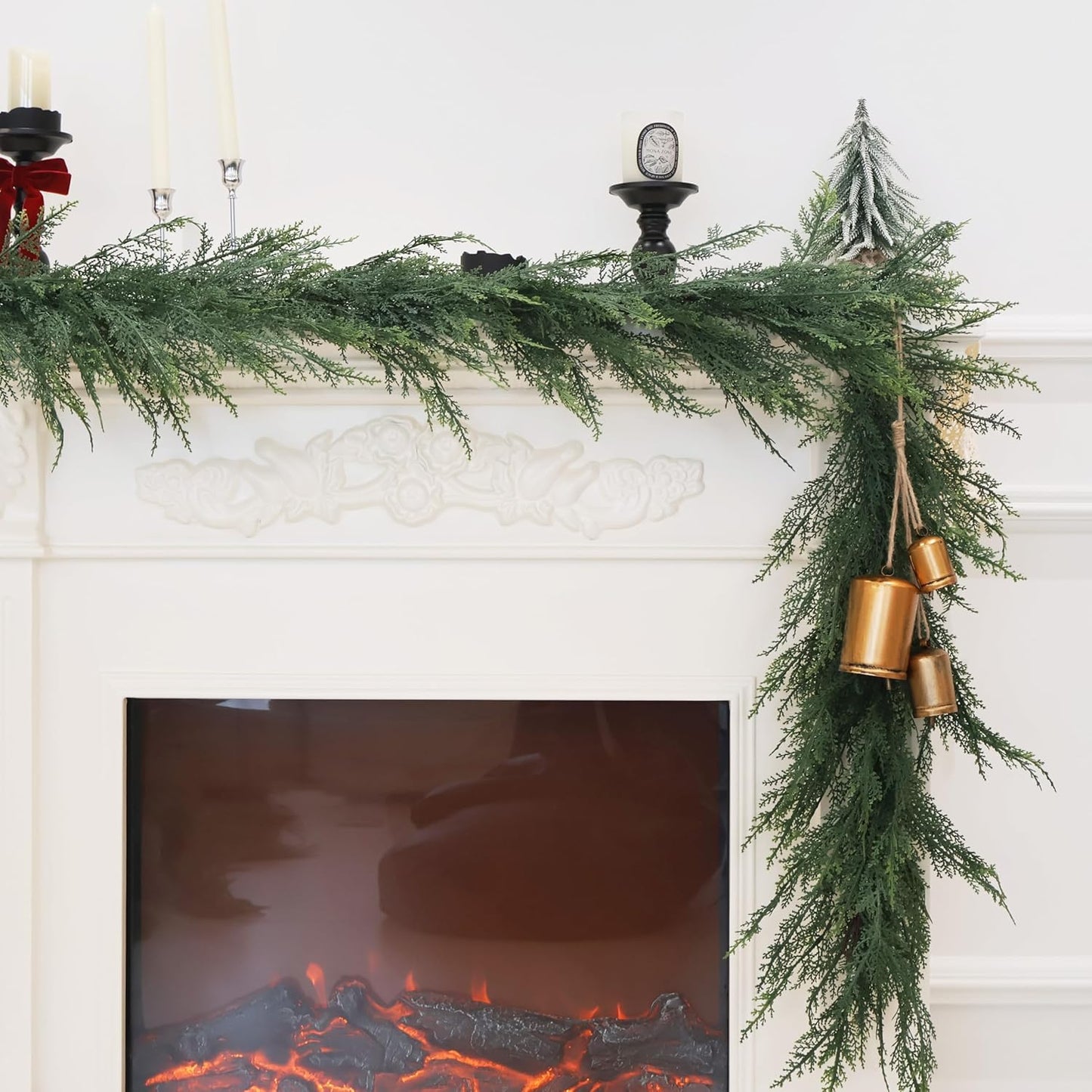 Christmas Cedar Garland Full Real Touch Artificial Green Faux Cypress Realistic Pine Garland for Mantle Fireplace Table Home Decoraiton 5FT